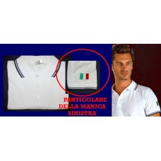 Polo maniche corte bianca con bandierina tricolore sulla manica